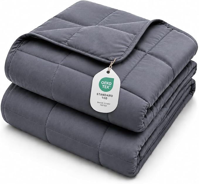 L'AGRATY Weighted Blanket for Adults 15lbs, 48"x72", Dark Grey Twin Full Size Heavy Throw Blanket, Cooling, Breathable, Microfiber with Glass Beads, Big, Washable, All-Season