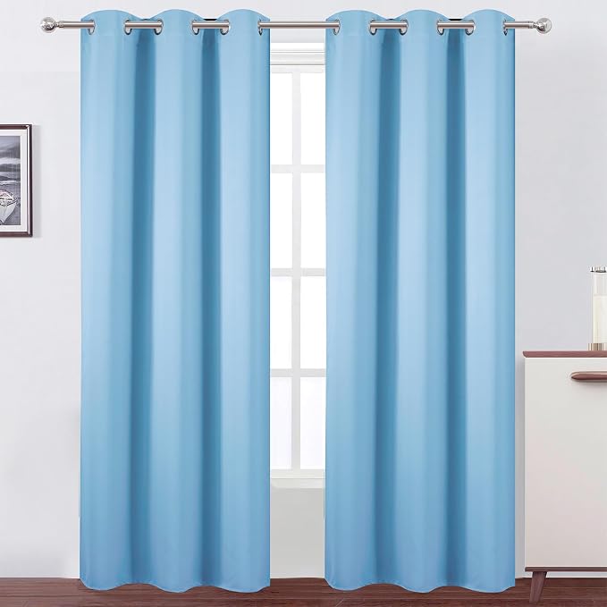 Sky Blue Blackout Curtains 34 x 84 Inch Length/Set of 2 Curtain Panels/Thermal Insulated Room Darkening Blackout Curtains for Bedroom
