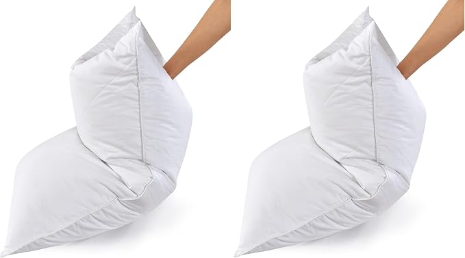 Three Geese White Goose Feather & Cotton Pillows King Size Set of 2 - Soft 600 Thread Count 100% Cotton, Medium Firm,Soft Support,White Solid (Pack of 2)