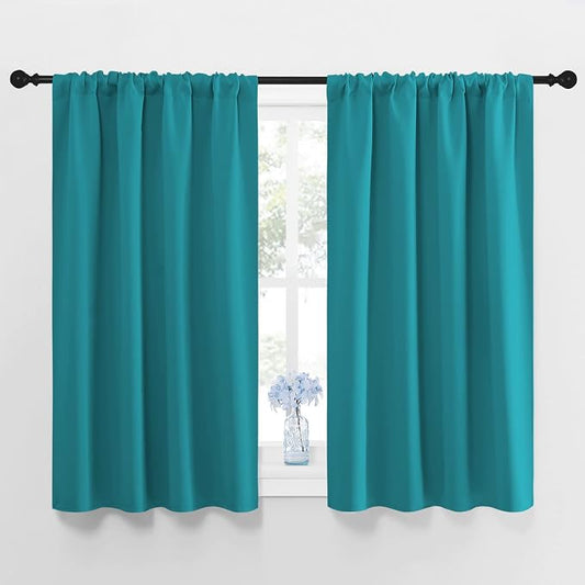 NICETOWN Peacock Blue Blackout Curtains Panels for Window, Thermal Insulated Rod Pocket Blackout Drapes/Draperies for Living Room (2 Panels, W42 x L48 inches)