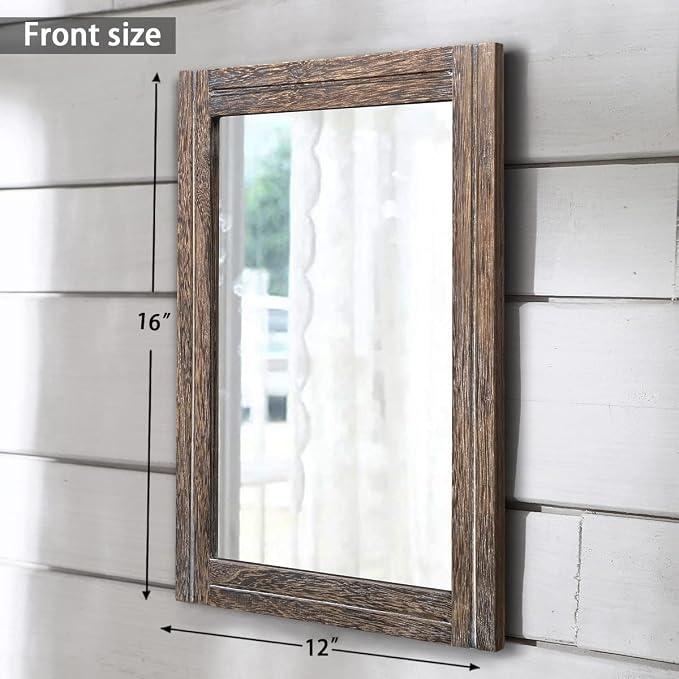 AAZZKANG Mirror with Wood Framed Rectangle Rustic Wall Mirrors Decor for Bedroom Bathroom Living Room Entryway