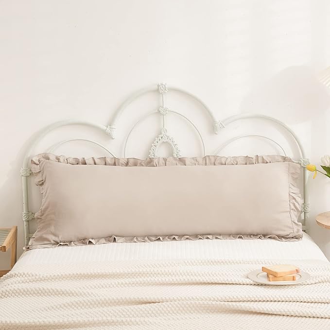 Taupe Body Pillow Cover 20x54inches Long Pillowcase Ruffled Pillowcases Shabby Chic Ruffled Fringe Decor Body Ruffled Pillow Sham Cute Pillowcase (1 Body, Taupe)