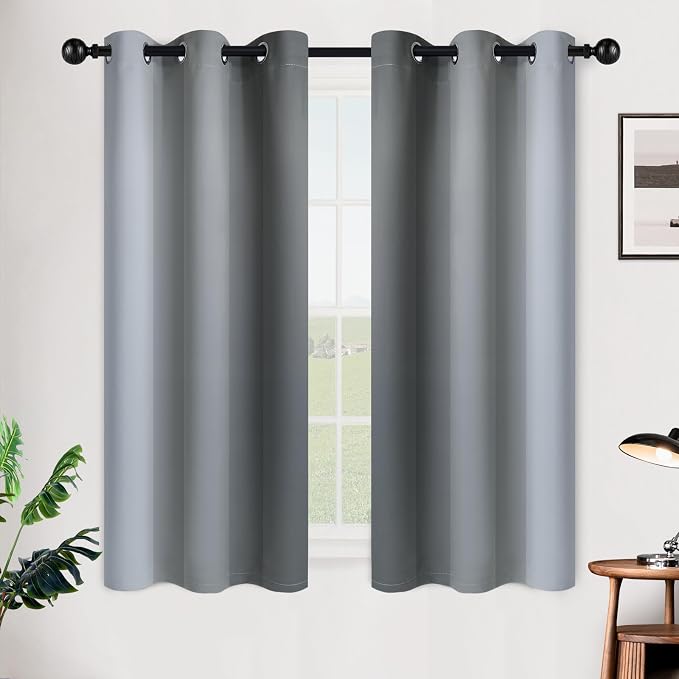 SimpleHome Ombre Grey to Grey White Curtains for Living Room 42Wx54L | Room Darkening Curtains for Bedroom,Gradient Light Blocking Curtain,Thermal Insulated Grommet Window Drapes,2 Panels,54 Inch