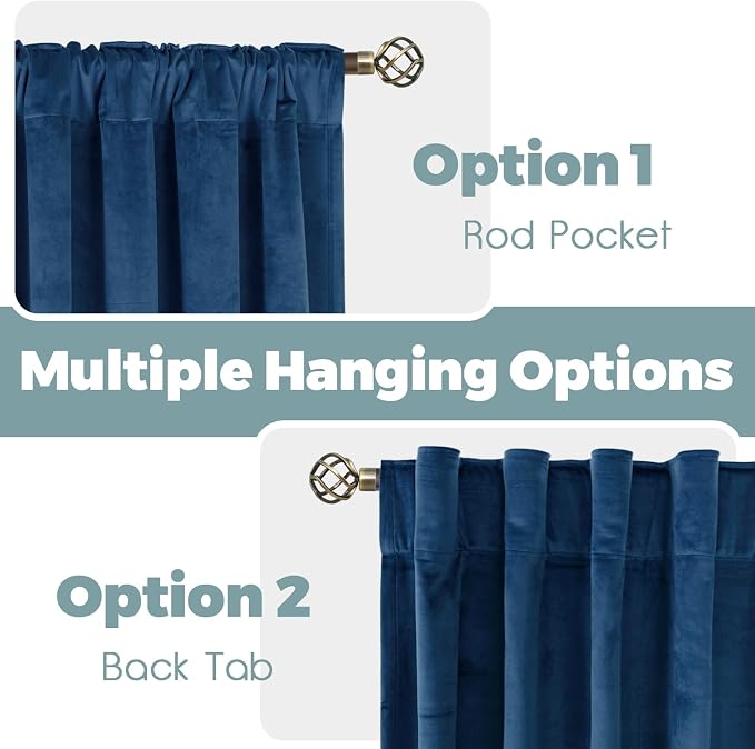 BGment Velvet Curtains 90 Inches for Living Room, 2 Panels, Dark Blue | Blackout Curtains for Bedroom, Super Soft, Thermal Insulated, Room Darkening Heavy Drapes, Back Tab Rod Pocket, 52 x 90 Inch