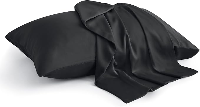BEDELITE Cooling Pillow Cases Queen 2Pcs, Rayon Made from Bamboo, Black | Cooling and Breathable Pillow Cover for Hot Sleepers & Night Sweats, Silky Soft Cozy, Envelope Closure, 20"x30"