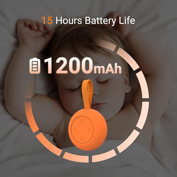 Portable Baby Sound Machine & Essentials for Babies & Kids-Orange | White Noise Machine[Timer Function][20 Soothing Sounds][15 Hours Battery Life]Travel,Registry,Gifts,Clips on Baby Stroller