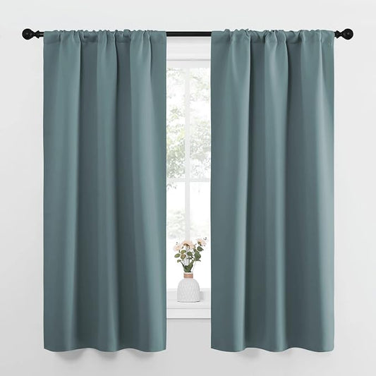 NICETOWN Greyish Blue Blackout Curtains Panels for Window, Thermal Insulated Rod Pocket Blackout Drapes/Draperies for Living Room (2 Panels, W34 x L63 inches)