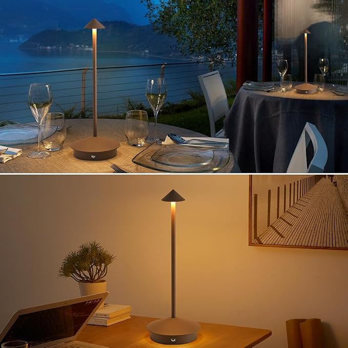 EJQ 2 Pack LED Rechargeable Cordless Table Lamps,Portable Outdoor 5000mAh Battery Operated Table Light Touch Control 3 Color Dimmable for Patio/Cofee/Restaurant/Camping/Dining/Bedroom-Brown
