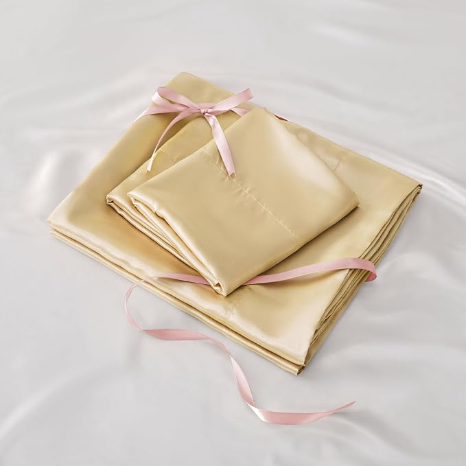 BEDELITE Satin Sheets Full Size Bed Set, Champagne, 4 Pieces | Luxury Silky Bed Sheets, 15 Inch Deep Pocket, Similar to Silk, Soft and Cooling, Reduces Friction, Gentle on Hair and Skin