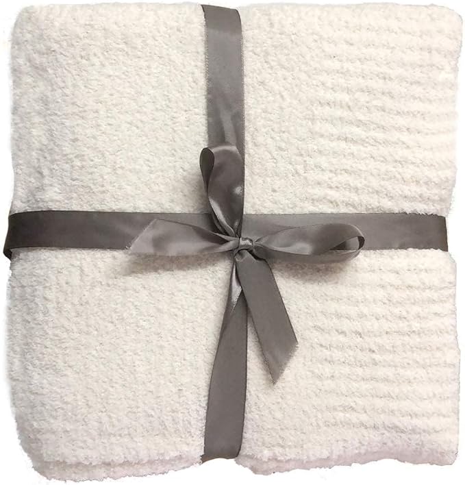 Knit Throw Blanket Super Soft Warm Blanket for Couch Lightweight Fluffy Blanket for Bed Sofa 50x60 Inches Cream