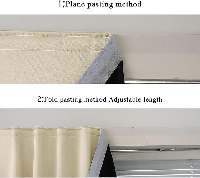 AJAZZ 100% Blackout Shades Window Cover Self Adhesive Curtains Sticky Curtain Portable Easy Open Black Out Curtains for Bedroom Living Room No Drilling (Beige, 35" W x 84" L 1 Panel)
