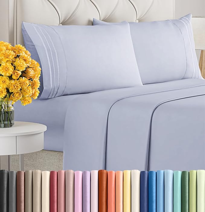 King Size 4 Piece Sheet Set - Soft & Cooling Sheets - Light Dusty Purple | Fits 8 Inch to 16 inch Mattress, Wrinkle Free & Fade Resistant with Deep Pockets, Breathable, Comfy Hotel Luxury Bedding