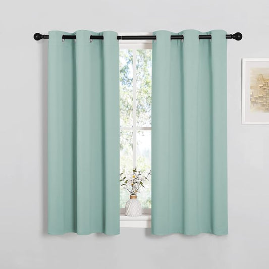 NICETOWN Aqua Blue Blackout Curtains for Bedroom 34" w x 45" L 2 Panels | Window Treatment Solid Grommet Room Darkening Drape Panels, Light Blocking Noise Reducing for Kitchen Living Room Home Decor