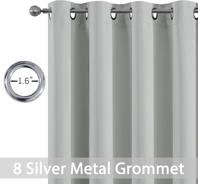 Yakamok Room Darkening Curtains 52x108 inch Length Light Grey-Living Room | 2 panels,grommet blackout window treatment,thermal insulated,light blocking drapes,privacy protection,bedroom dining room