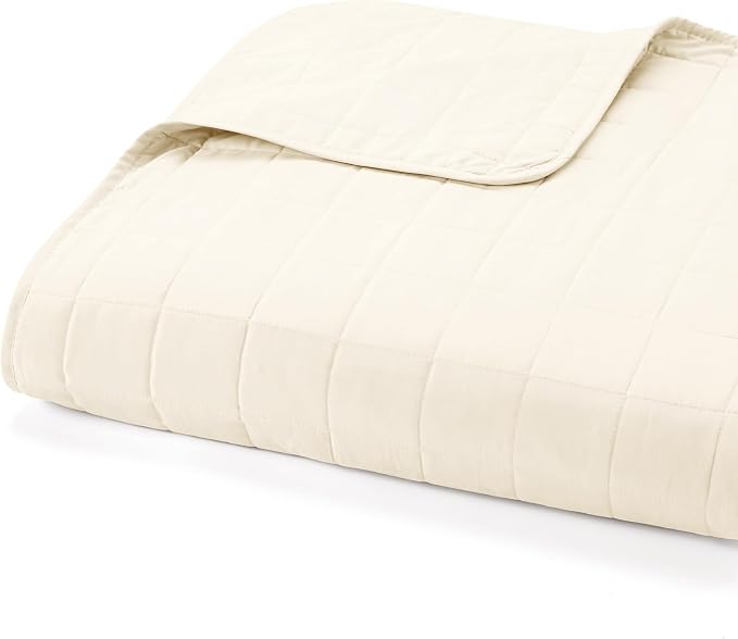 Merit Linens Classic Quilt Coverlet Soft Set in Square Stitching - Full/Queen Ivory