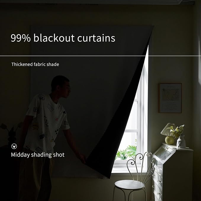 AJAZZ 100% Blackout Self Adhesive Curtains Small Window Short Temporary Black Out Curtains Easy to Install Used for Bedroom Kitchen Window Cover (White, 35" W x 59" L 1 Panel)