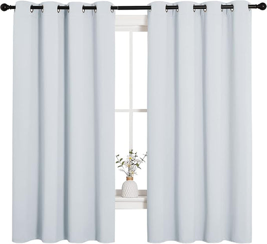 NICETOWN Greyish White Blackout Curtains for Bedroom 55" w x 68" L 2 Panels | Window Treatment Thermal Insulated Grommet Draperies Panels Drapes, Light Blocking Noise Reducing Home Decor for Living Room