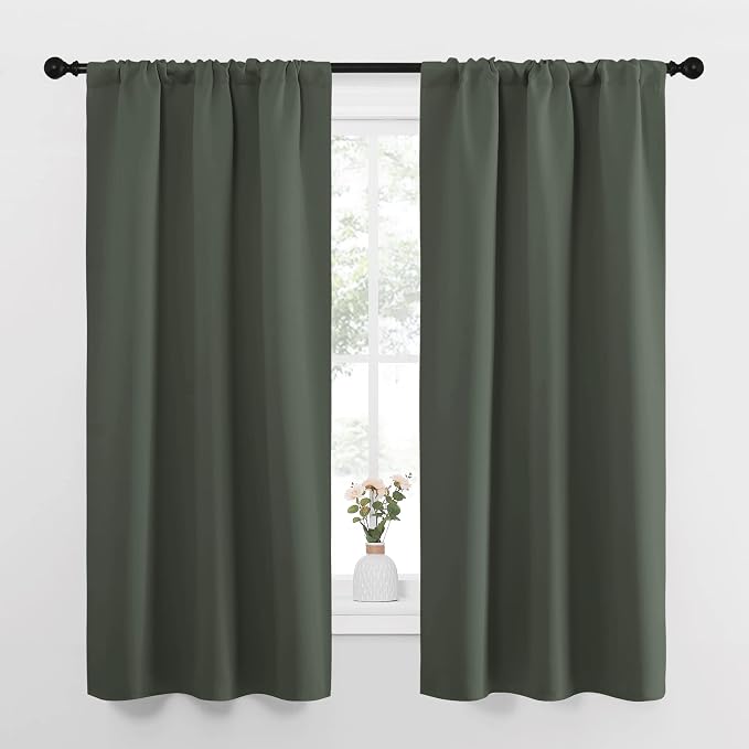 NICETOWN Bedroom Curtains Blackout Draperies - All Season Thermal Insulated Solid Rod Pocket Top Blackout Curtains/Drapes for Kid's Room (Dark Mallard, 1 Pair, 34 x 63 Inch)