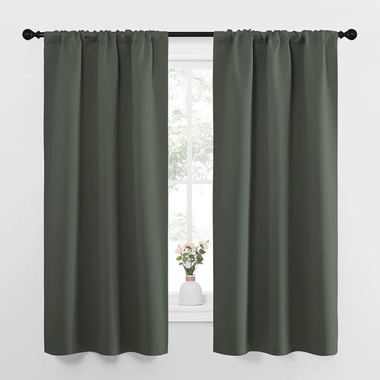 NICETOWN Bedroom Curtains Blackout Draperies - All Season Thermal Insulated Solid Rod Pocket Top Blackout Curtains/Drapes for Kid's Room (Dark Mallard, 1 Pair, 34 x 63 Inch)