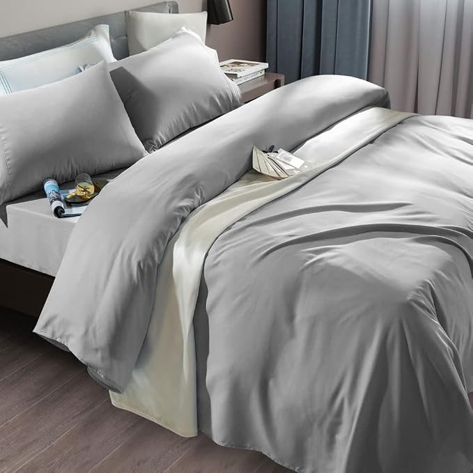 SONORO KATE Bed Sheet Set Super Soft Microfiber 1800 Series Luxury Egyptian Sheets Fit 18-24 Inch Deep Pocket Mattress Wrinkle-6 Piece (Grey, King)