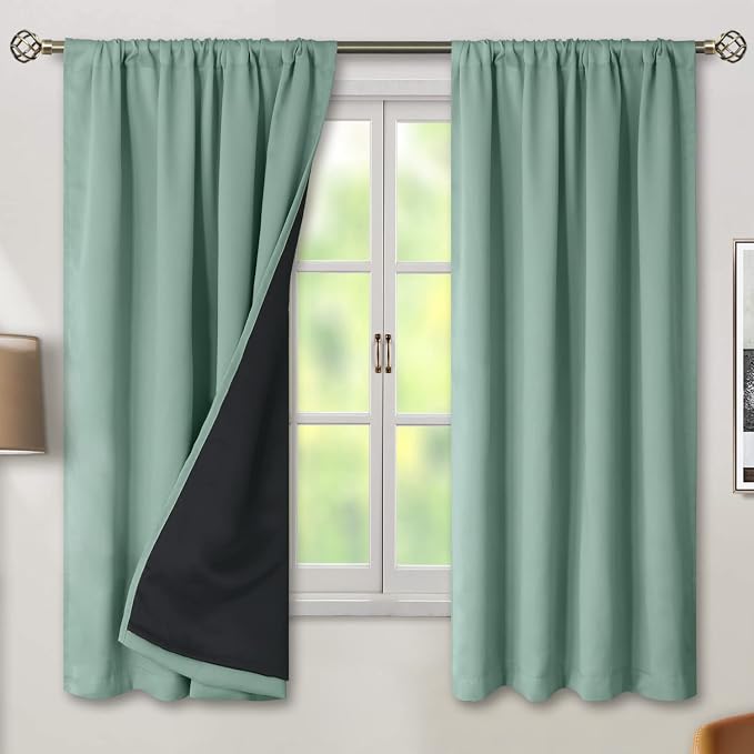 BGment Frosty Green Blackout Curtains for Bedroom 63 Inch Length 2 Panels | 100% Room Darkening, Noise Reducing, Thermal Insulated Rod Pocket Living Room Curtains, 52 x 63 Inch
