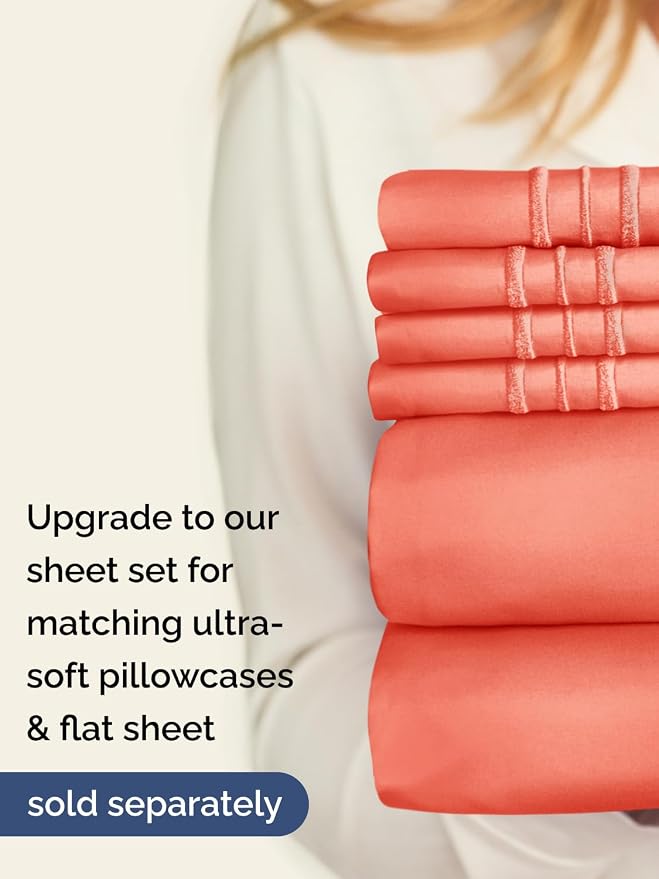 Extra Deep King Fitted Sheet - Single Fitted Sheet Only - Coral | Easily Fits 18 inch to 24 inch Mattress, Soft, Wrinkle Free, Breathable & Comfy, Extra Deep Pockets Hotel Luxury Fitted Sheet