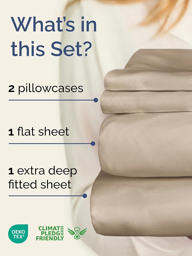 Extra Deep Twin Sheet Set - 4 Piece Breathable and Cooling Sheets - Cream | Hotel Luxury Bed Sheets Set, Easy & Secure Fit, Ultra-Soft, Wrinkle & Fade Free, Comfy Sheets Set with Extra Deep Pockets