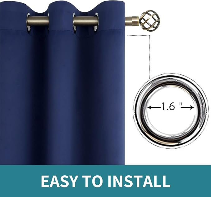 BGment Navy Blue Blackout Curtains for Bedroom 72 Inch Long - 2 Panels | Grommet Top, Black Out, Room Darkening, Sunblock, Thermal Insulated, Window Drapes for Kids Boys Room, 52x72 Inch