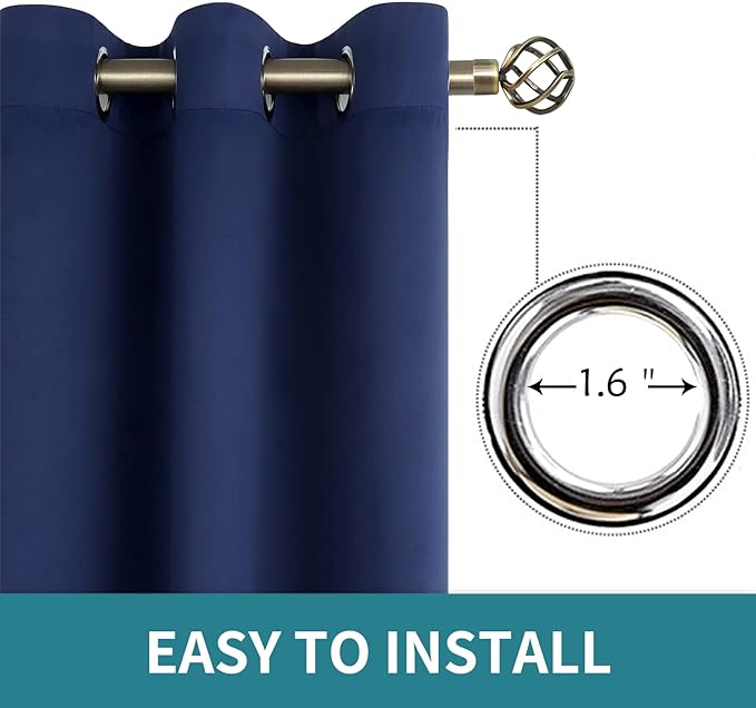 BGment Navy Blue Blackout Curtains for Bedroom 45 Inch Long - 2 Panels | Grommet Top, Black Out, Room Darkening, Sunblock, Thermal Insulated, Window Drapes for Kids Boys Room, 52x45 Inch