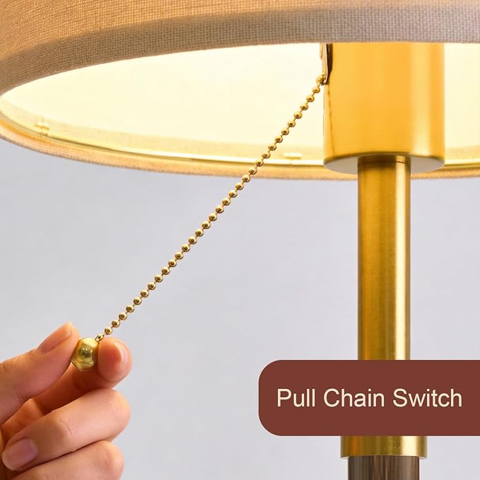 Wood Table Lamps 22" Mid Century Modern Lamps for Bedroom Living Room Lamps | Pull Chain Lamps Set of 2, Walnut Mcm Bedside Lamps for Night Stands, Vintage Small Side Table Lamps Buffet Nursery Decor