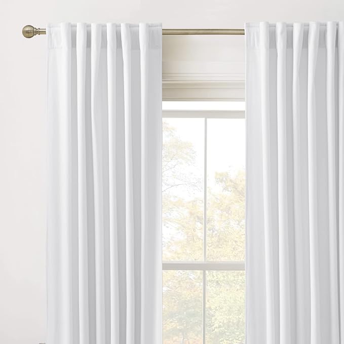 RYB Home White Velvet Curtains 96 inches Long for Bedroom - Luxury Light Reducing Vertical Back Tab Drapes Simple Home Decoration for Sliding Door Living Room, W52 x L96, 2 Pieces | Thermal Insulated,Privacy UV Block,OEKO-TEX Certified,Luxury Window De...