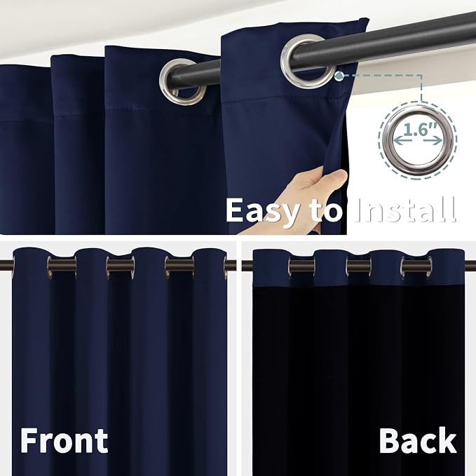 BGment Short 100% Blackout Curtains for Bedroom, Thermal Insulated Energy Efficiency Noise Reducing Grommet Curtains 54 Inch Length with Liner for Small Window 2 Panels Each 42 Inch Wide, Navy Blue