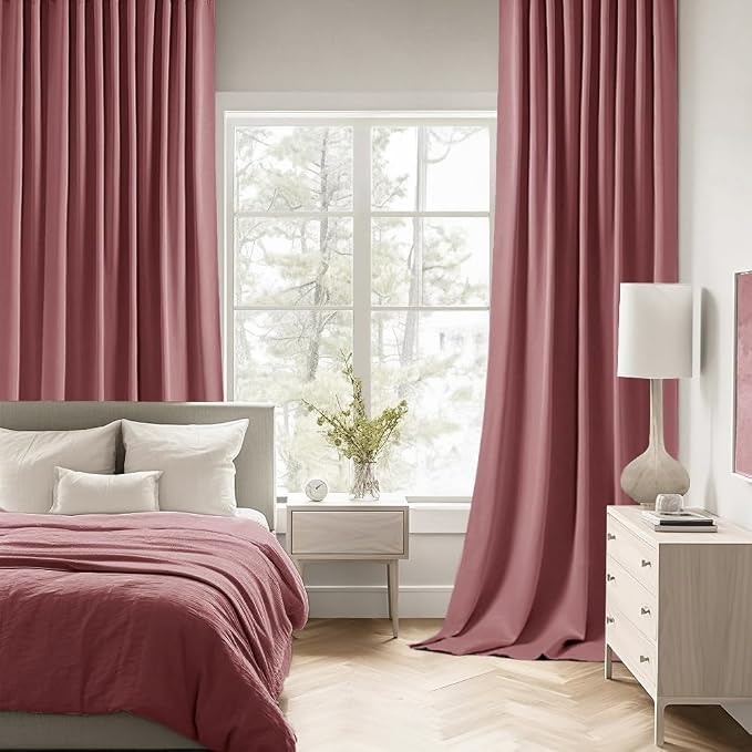 MIULEE Dusty Rose Back Tab Blackout Curtains 52x96 Inch Long 2 Panels Set | Rod Pocket Pinch Pleated, Thermal Insulated, Bedroom Living Room Darkening Drapes, Light Blocking Floor to Ceiling Curtains