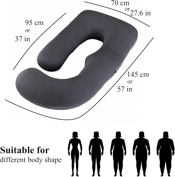 ALLOPERA Pregnancy Pillow, Full Body 57 Inch Maternity Pillow with Removable Washable Cover - Sleep Support for Legs, Back, Neck, Shoulder, HIPS, Belly for Pregnent Women, Black Milk Fiber Cover