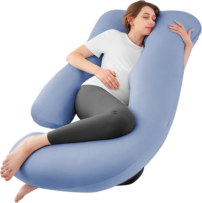 Sasttie Cooling Pregnancy Pillows for Sleeping, 65'' Full Body Pillow, Blue | Sasttie Maternity Pillow, OEKO-TEX, Down Alternative, Removable Cover, Pregnant Women Must Haves, Maternity Essential
