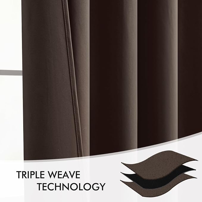 MIULEE Chocolate Brown Back Tab Blackout Curtains 52x96 Inch Long 2 Panels | Rod Pocket Pinch Pleated, Thermal Insulated, Bedroom Living Room Darkening Drapes, Light Blocking Floor to Ceiling Curtains