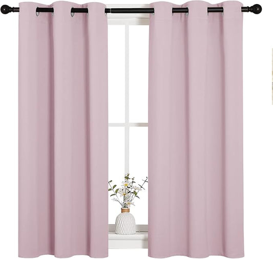 NICETOWN Baby Pink Room Darkening Curtains for Girls Room 34" x 45" 2 PCs | Nursery Essential Thermal Insulated Grommet Drapes for Small Window, Light Blocking Noise Reducing Room Darkening Home Decor