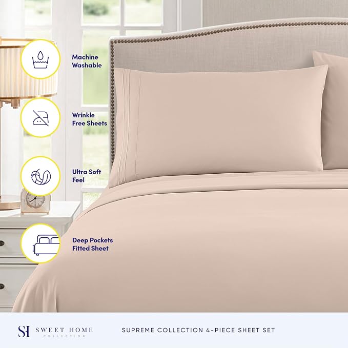 Full Size Sheet Sets - Breathable Luxury Sheets with Full Elastic & Secure Corner Straps Built In - 1800 Supreme Collection Extra Soft Deep Pocket Bedding, Sheet Set, EXTRA DEEP pocket - Full, Beige