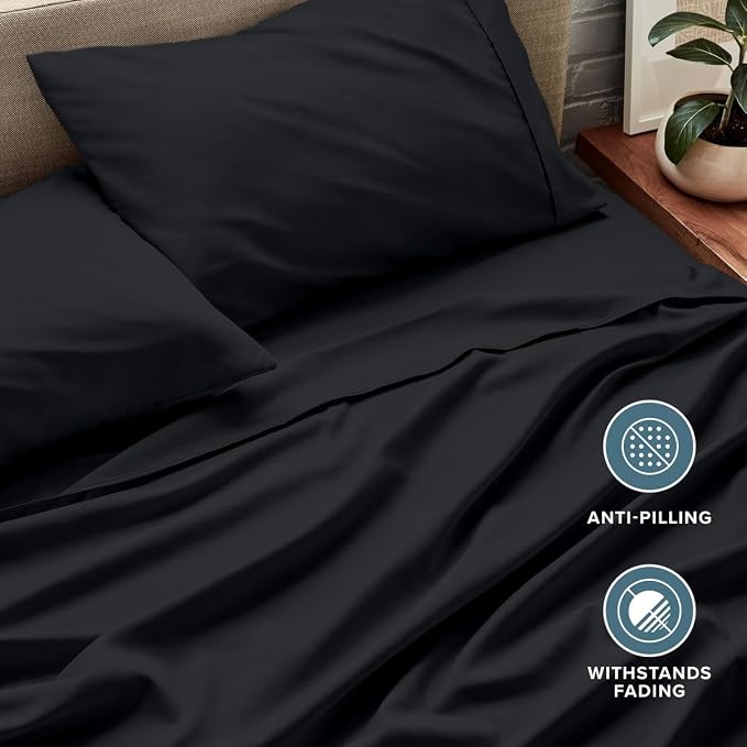Bare Home Split King Sheet Set - 1800 Ultra-Soft (Split King, Black) | Deep Pockets 6 to 15 Inches, Breathable, Hypoallergenic, Hotel Luxury, Easy Fit, Soft, All-Season