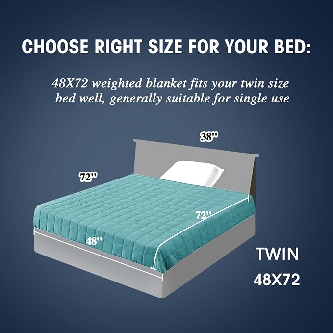 yescool Weighted Blanket for Adults (10 lbs, 48" x 72", Teal) Cooling Heavy Blanket for Sleeping Perfect for 90-110 lbs, Twin Size Breathable Blanket with Premium Glass Bead, Machine Washable