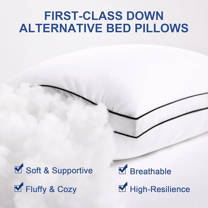 CHOKIT Premium Pillows King Size Set of 4 Fluffy and Supportive, Luxury | 7D Down Alternative Bed Pillow, Soft Hotel Gusseted Pillow for Side Back Stomach Sleeper, Relief Neck Head and Shoulder Pain