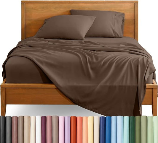 Bare Home Split King Sheet Set - 1800 Ultra-Soft (Split King, Cocoa) | Deep Pockets 6 to 15 Inches, Breathable, Hypoallergenic, Hotel Luxury, Easy Fit, Soft, All-Season