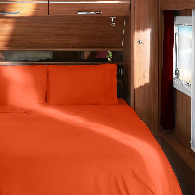 Mellanni Iconic 4-PC, Ultra Soft Sheet Set (RV/Short Queen, Poppy Orange) | 10M+ Sleepers. Lab-tested: Sleeps Cool, Stays Bright, Strong, Smooth. Good Housekeeping Best Bedding, 7 yrs running.
