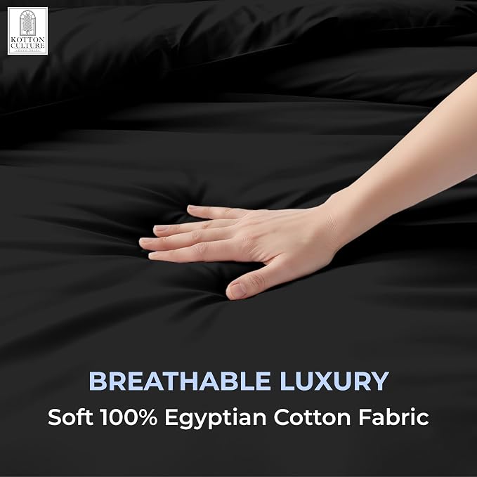 1 Pc Duvet Cover Queen Size/Full Size-100% Egyptian Cotton 600 Thread Count Ultra Soft Premium Durable Comforter Cover Zipper Closure & Corner Ties- (Black, 90" X 90")