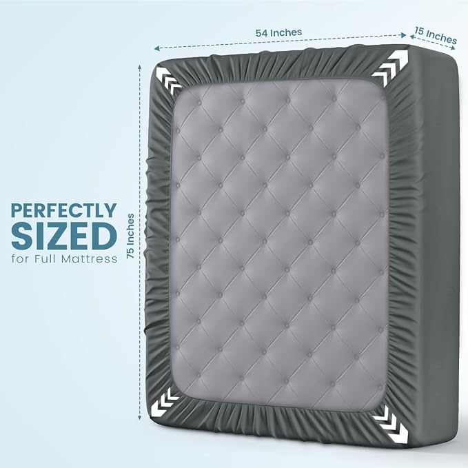 Waterproof Full Size Mattress Protector fits Upto 15" deep Mattresses | Utopia Bedding 200 GSM Soft & Breathable Mattress Cover, Dirt-Proof, Noiseless, Machine Washable Fitted Sheet Style, Gray