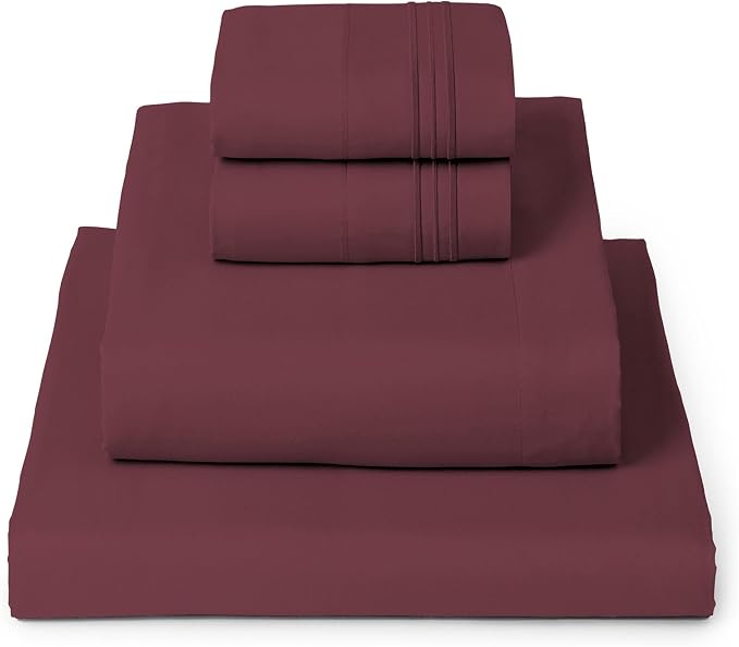 Mellanni Iconic 4-Piece, Ultra Soft Sheet Set (King, Burgundy) | 10M+ Sleepers. Lab-tested: Sleeps Cool, Stays Bright, Strong, Smooth. Good Housekeeping Best Bedding, 7 yrs running.
