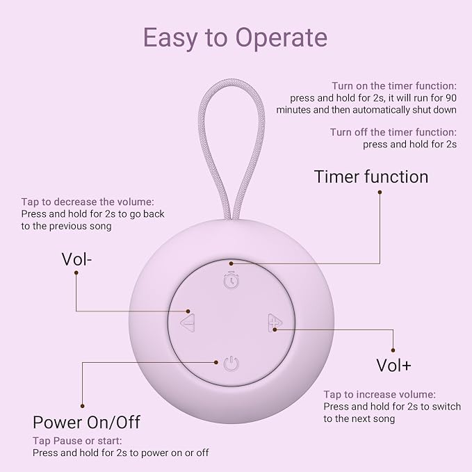 Portable Baby Sound Machine & Essentials for Babies & Kids-Purple | White Noise Machine[Timer Function][20 Soothing Sounds][15 Hours Battery Life]Travel,Registry,Gifts,Clips on Baby Stroller