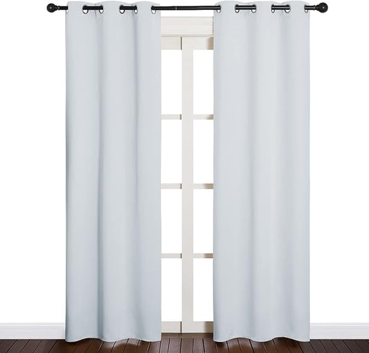NICETOWN Room Darkening Curtains, 2 Panels, 34 by 84-inch, Greyish White | Easy-Care Solid Thermal Insulated Room Darkening Draperies/Drapes for Bedroom