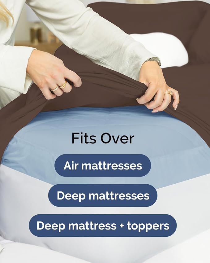 Extra Deep Flex Top Split Head King Fitted Sheet Only - Brown | Easily Fits 18 inch to 24 inch Mattress, Soft, Wrinkle Free, Breathable & Comfy, Extra Deep Pockets Hotel Luxury Fitted Sheet