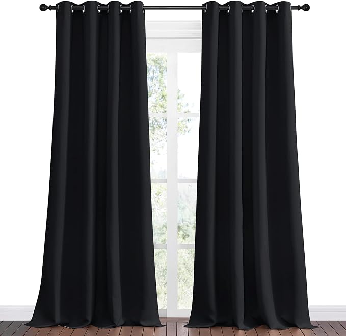 NICETOWN Halloween Patio Blackout Curtain Shades - Summer Home Decoration Thermal Insulated Grommet Blackout Draperies/Drapes for Kitchen (2 Panels, 55 inches x 90 inches, Black) | Halloween Summer Home Decoration Thermal Insulated Grommet Draperies Dr...